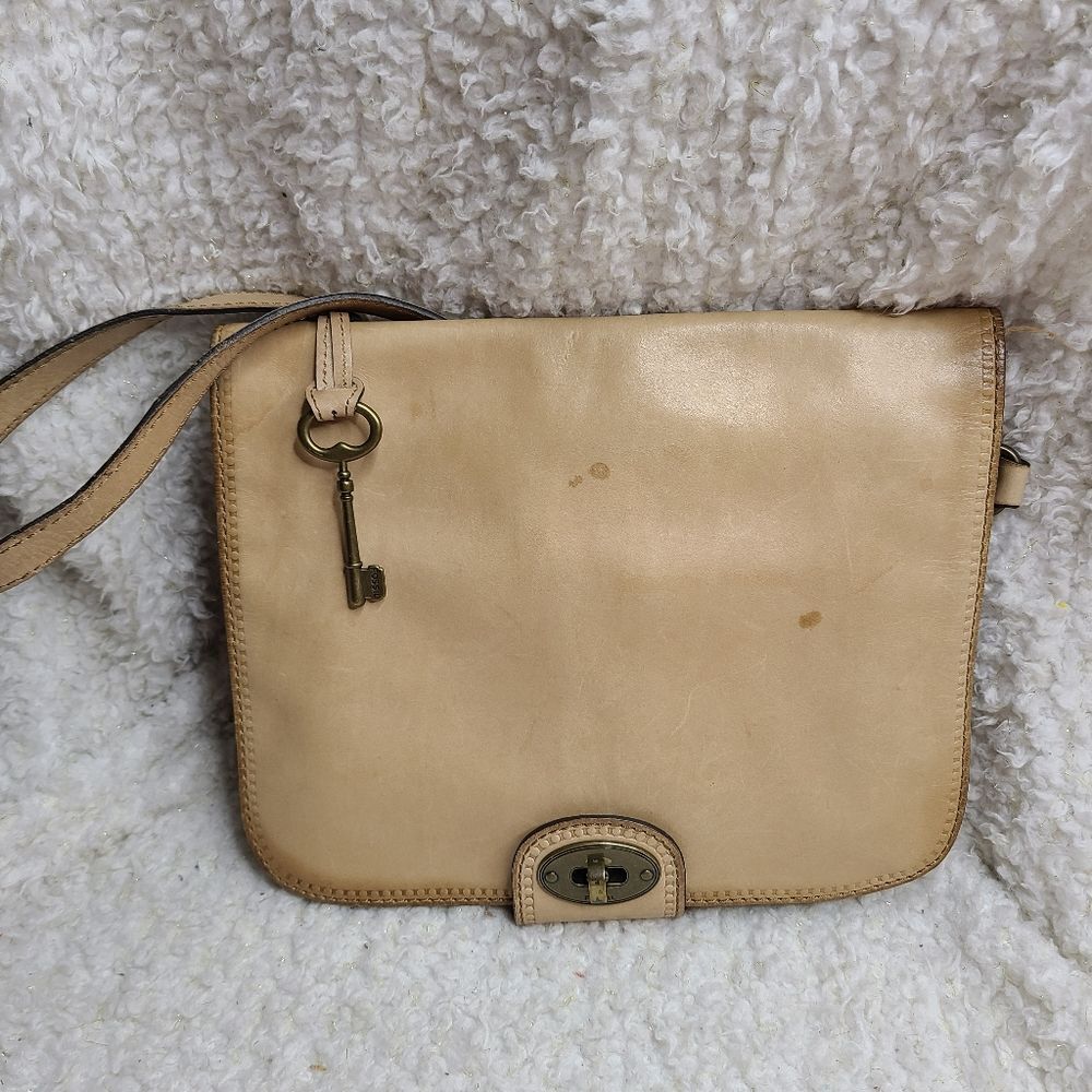 Fossil Tan Leather Saddlebag Crossbody Purse